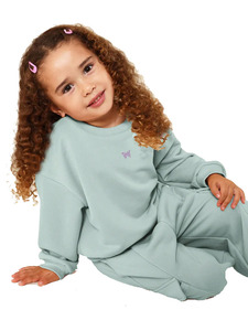 Ensemble de survêtement en coton bleu clair pour filles, manches longues, col rond, coupe ample décontractée avec poches latérales, tenue de printemps - Product Image 6