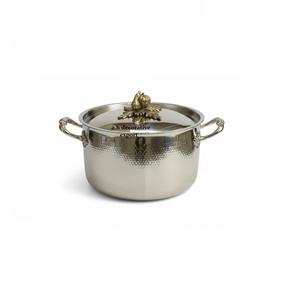 Hammered Stainless Steel Casserole Set <b>with</b> Antique Gold Pumpkin <b>Lid</b> Knobs Luxury Cookware & Serving <b>Pans</b> Pot for Home and Hotel - Product Image 4