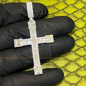 Unique Jesus <b>Cross</b> <b>Pendant</b> Made in 925 <b>Sterling</b> <b>Silver</b> and Round and Baguette Cut Moissanite Diamonds in Hip Hop Style - Product Image 1