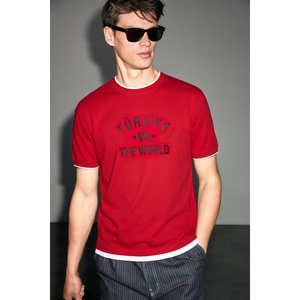 GRIMELANGE SALUR Men's 100% Organic Cotton <b>T</b>-<b>Shirt</b> with Contrast Trim & for <b>World</b> <b>Cup</b> Print - Product Image 1
