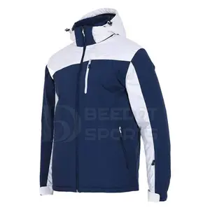 定制OEM男士最新时尚海军蓝白色滑雪夹克长袖多口袋保暖夹克