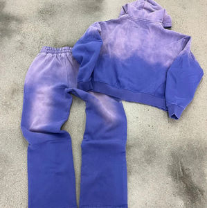 Conjunto Deportivo Vintage para Hombre, Estilo Desgastado con Lavado Ácido, 100% Algodón Orgánico, Sudadera con Capucha y Pantalones Deportivos en Venta - Product Image 3