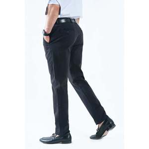 Pantalón Chino Casual Elegante NAYYAR, 100% Algodón, Tejido Oxford, Color Azul Marino, Cintura Alta, Corte Ajustado, Antiarrugas, con Cremalleras - Product Image 5
