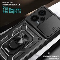 Coque de téléphone avec béquille pour Xiaomi Redmi Note 12 Pro+ 5G, protection coulissante de l'objectif, coque arrière en PC et TPU