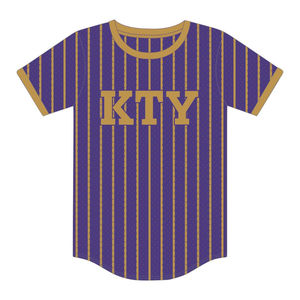 Maillot de baseball à rayures violettes OPP, 100% polyester, maille, t-shirt de la fraternité Omega avec logo brodé personnalisé - Product Image 2