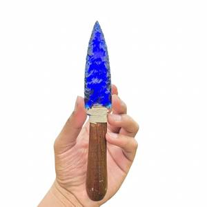 Blue Obsidian Gemstone <b>Carved</b> Arrowhead <b>Knife</b> Handmade Premium Quality Portable Altar Home Decor Khambhat India Muntaha Agate - Product Image 2