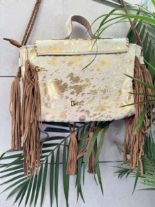 Bolso bohemio informal de piel para mujer, bolso de compras metálico con pelo en elegante acento de pelo sobre piel - Product Image 2