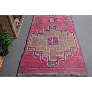 Vintage 3.1 X 9.6ft Kilim Rug in <b>Pink</b> Beige Flat Weave Turkish Decor Patchwork Pattern Latex Backing for Hallway Rectangle Decor - Product Image 3
