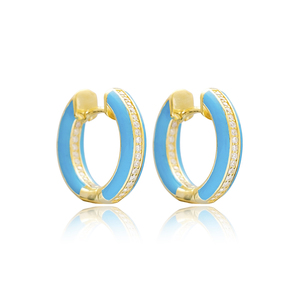 Pendientes de Aro con Dijes de Turquesa Esmaltada y Circonita, Chapados en Oro, Joyería Artesanal Turca de Plata de Ley 925 para Fiesta de Mujer - Product Image 1