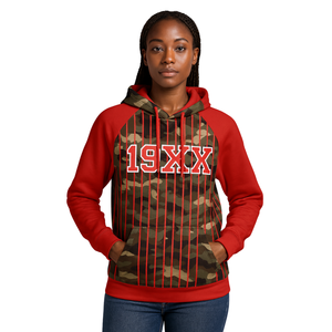 DST Delta Camo ร่างกายสีแดง Raglan pinstripes hoodie ผ้าฝ้ายผสมเสื้อผ้า sorority Greek Nine hbcu ชีวิตชาวกรีกก่อตั้งปี - Product Image 1