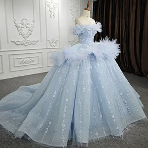 Jancember DY6557 linda flor azul do bebê do laço elegantes vestidos Quinceanera