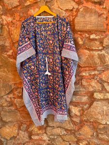 ชุดคลุมชายหาดพิมพ์ลาย Kaftan สีน้ำเงินครามคอตตอนฤดูร้อนชุดลำลองแนวรีสอร์ตโมรอก็อกสีรุ้ง - Product Image 4