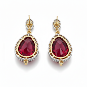 Boucles d'oreilles pendantes ovales en grenat 15×23 avec CZ |   Boucles d'oreilles de mariée et de soirée en argent sterling 925 plaqué or 18 carats pour femmes - Product Image 5