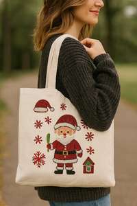 Latest Design Santa Snowman Reindeer Holiday Tote <b>Bag</b> Merry Christmas Embroidery Closure <b>Canvas</b> <b>Bag</b> Colorful Multi-Style Festive - Product Image 2