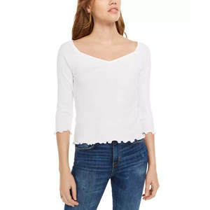 Top casual a costine con scollo a cuore Planet Gold Junior, bianco, taglia Large - Tessuto lavorato a maglia - Product Image 1