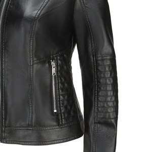 Chaqueta de cuero informal para mujer con capucha desmontable Abrigo ajustado con cremallera con cuello delgado calentado y transpirable - Product Image 6