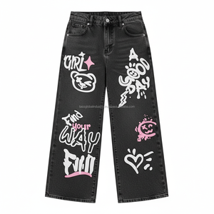 Jeans amples décontractés respirants imprimés graffiti Y2K, pantalon en denim délavé coloré à jambe large, fabricant OEM - Product Image 5