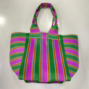 Sac de shopping réutilisable en plastique tissé rayé à grande capacité, écologique, personnalisé, fabriqué à la main, recyclé, pour la plage, les cosmétiques - Product Image 1