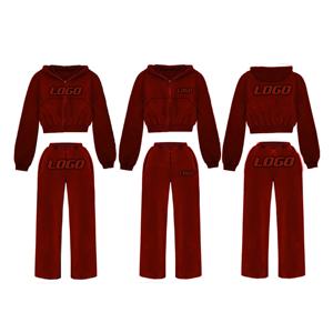 Invierno de las mujeres con estilo Hip Hop Streetwear Casual al aire libre recortada mujeres Sudadera con capucha acampanada Jogger Set con logotipo personalizado cuello con capucha - Product Image 2