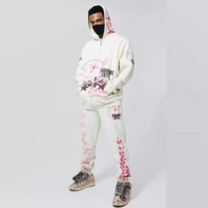 Ensemble de survêtement pour homme à capuche, coupe-vent élastique, jogging, 2 pièces, coupe-vent, grande taille, fermeture éclair, costume de sport 100% coton - Product Image 5