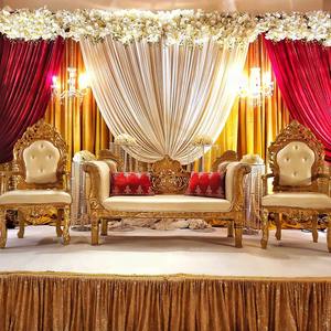 Conjunto de sofá para escenario de recepción de eventos de boda india, venta al por mayor, muebles tallados en oro para escenario de boda, muebles de boda magníficos - Product Image 3