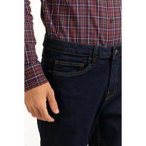 Jeans de mezclilla casual de verano, corte ajustado, lavado a la piedra, B MN-JNS-SS25-007, pierna recta, azul medio, con bolsillos, lavado. - Product Image 2