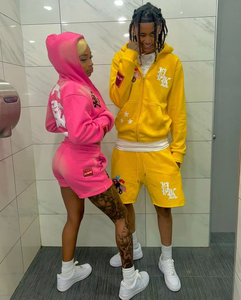 Applique Embroidered Distressed <b>Patch</b> Hoodie Acid Wash Vintage Hoodies <b>Shorts</b> Set 2 Piece <b>Short</b> Set for <b>Men</b> Custom Logo - Product Image 3