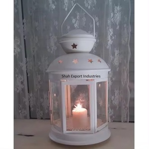 Star Cut Design Metal and Glass <b>Candle</b> <b>Lantern</b> for Home Living Room Tabletop Decor White Color Mini Hanging <b>Lantern</b> - Product Image 3