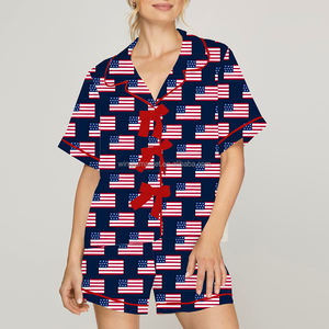 Summer <strong>Patriotic</strong> Independence Day Printed <strong>Short</strong> Sleeve Shirt <strong>Shorts</strong> Two Piece Pajama Set Women - Product Image 3