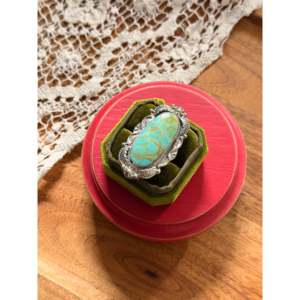 Emerson Degarito Kingman Turquoise & Platinum <b>Ring</b> with Emerald Cut Handmade <b>Boho</b> Style Size 6.25 for Everyday Wear - Product Image 4