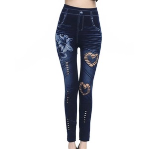New Women's <b>Leggings</b> <b>With</b> <b>Lace</b> Print Sexy High Elasticity Comfortable And Casual Denim Inspired High Waisted Pants - Product Image 1
