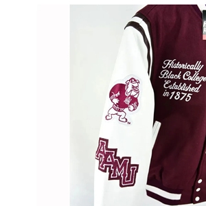 Chaqueta de punto High Street Style Alabama A & M University para Varsity, Mangas de cuero de piel de vaca, cuello levantado, transpirable para invierno - Product Image 3