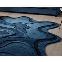 Tapis en Laine Fait Main Sur Mesure, Bleu Marine Profond, Forme Irrégulière, Touffeté à la Main, Motif Abstrait Haut de Gamme, pour Chambre d'Enfant et Salon