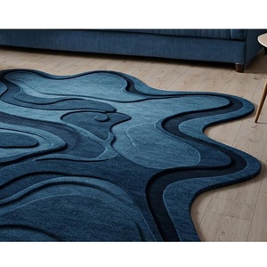 Tapis en Laine Fait Main sur Mesure Bleu Marine Profond de Forme Irrégulière, Tufté à la Main, au Design Abstrait Haut de Gamme pour Chambre d'Enfant et Tapis de Salon - Product Image 2