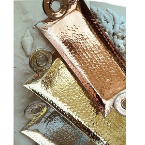 Plateau de service attrayant fait à la main Top qualité en laiton martelé poignée ronde plateau décoratif service présentoir plateau noël - Product Image 4