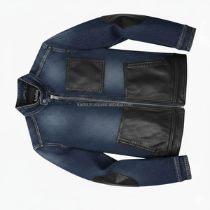 KADIA Custom Denim <b>Patches</b> Hybrid Coated Woven Windproof Breathable Stand Collar Zipper Front Autumn Casual Rider <b>Jacket</b> - Product Image 3