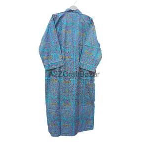 Bata Larga de Algodón 100% Hecha a Mano en India, Estilo Vintage Bohemio Hippie para Mujer, Kimono con Estampado Floral para Uso Diario - Product Image 6