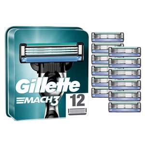 Lames de rasoir Gillette Mach 3 pour hommes, paquet de 12 recharges de lames de rasoir, plus résistantes que les lames en acier, bande lubrifiante améliorée - Product Image 1