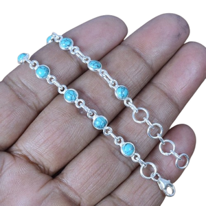 Gemstone <b>Adjustable</b> <b>Bracelet</b> Blue Turquoise 925 Sterling <b>Silver</b> December Birthstone Handmade Jewelry Gift for Birthday 11 Stone - Product Image 1