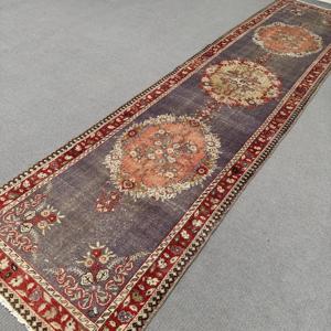 0.3x12.3 ft Turkish Rug, Vintage <b>Runner</b> Rug, <b>Red</b> Floral Wool Rug - Product Image 5