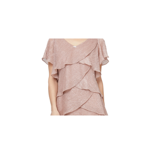 Abito in chiffon rosa taglia 8 da donna SL Fashions, modello a balze scintillanti con vita naturale e design traspirante - Product Image 2