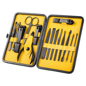 Kit de manucure pédicure professionnel 15 pièces | Outils de soin des ongles en acier inoxydable Boîte-cadeau en cuir PU | Ciseaux Tondeuses Infant - Product Image 3