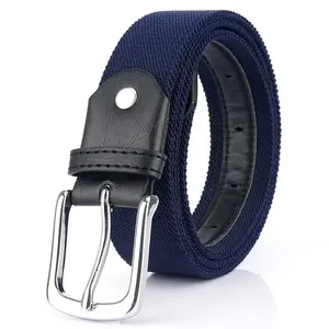 Alloy Pin Buckle Homens Azul Brown Pu Couro Stretch Woven Braid Belt For Golf Men