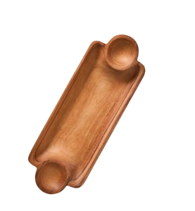 Grand plateau à chips et trempettes en bois d'acacia de haute qualité pour servir des chips et autres snacks avec des trempettes - Product Image 3