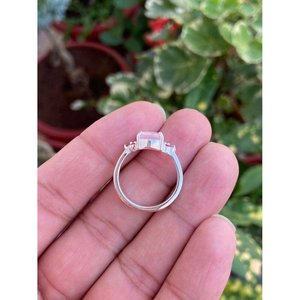 925 <b>Silver</b> Gemstone <b>Ring</b> with Rose Quartz & Ruby <b>Statement</b> Pear Shape Fine Jewelry for Engagement Inlaid with Pearl - Product Image 4