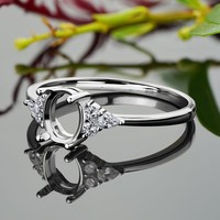 Meistverkaufter Hochwertiger Damen Umweltfreundlicher Blei-/Nickelfreier 925 Sterling Silber Handgefertigter Prong-Setting Halb-Montierter Ring 8x6mm