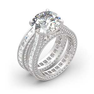 Jeulia Rhodium Plated <b>Sterling</b> <b>Silver</b> Three Sided Pave Eternity Ring <b>Set</b> with Diamond - Product Image 2