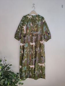 Robe d'été midi avec imprimé de la jungle Trending Long Block Print Deep Neck et String Closure Mini Dress Style - Product Image 6