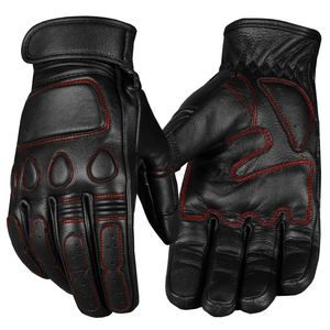 Men's Vintage Goatskin Black Leather Motorbike Gloves Gel Padded Cruiser Street Motorcycle Auto Racing Wear Black Gloves For Men - Product Image 1