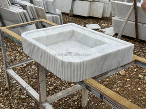 Lavabo rectangulaire en marbre blanc de Carrare naturel, vente en gros directe d'usine, personnalisable, lavabo <span class=keywords><strong>pour</strong></span> se laver les mains, fournisseur de lavabos en marbre OEM ODM - Product Image 5